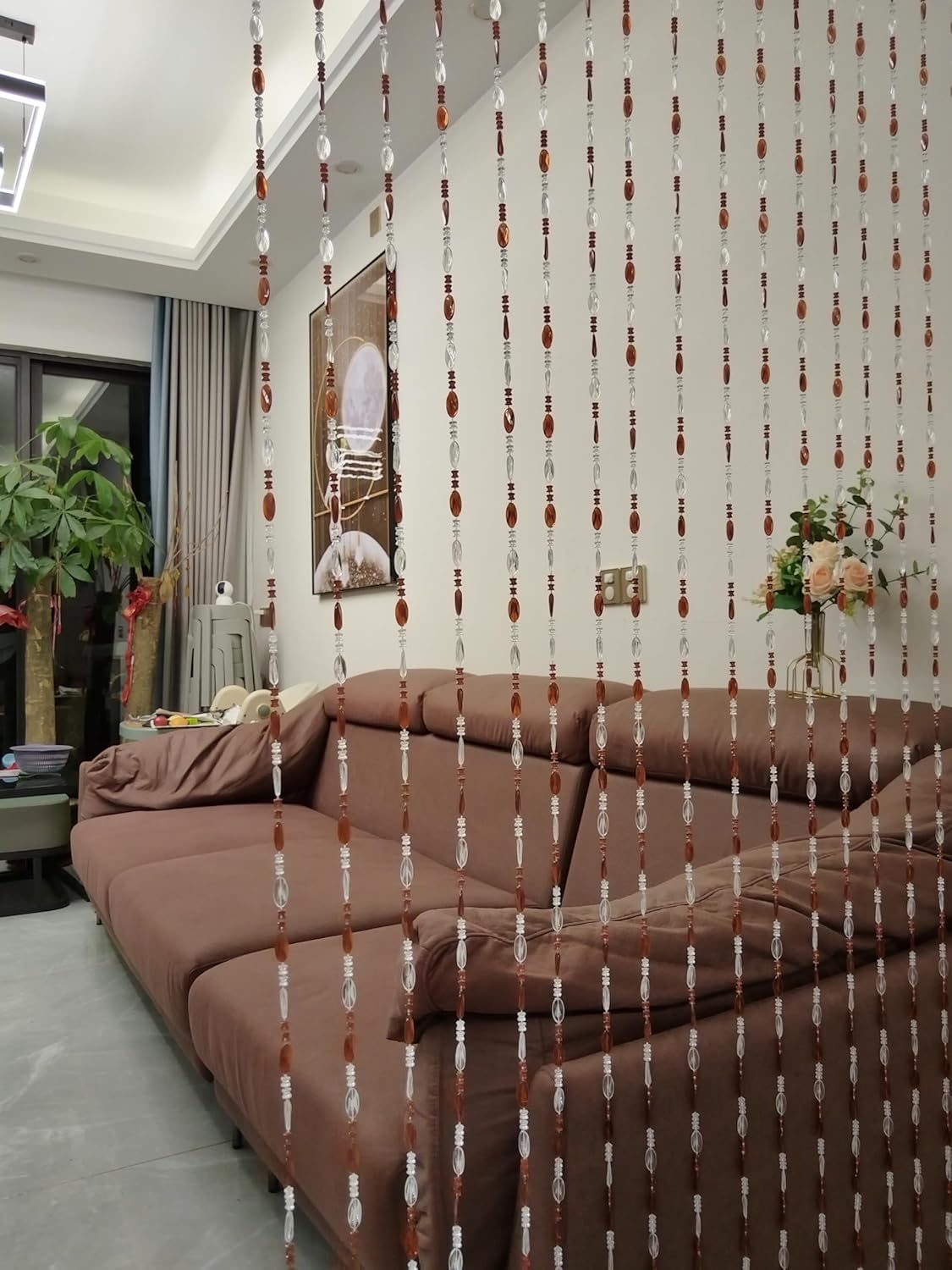 split Beaded Curtain Doorways Acrylic Hanging Door Beads String Curtains Tassel Room Divider Screen Decor for Doorway Window Living Room Wedding (1, Brown, 39 inch x 78.7 inch), ES041