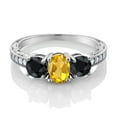 thumbnail image 2 of Gem Stone King 2.25 Ct Oval Yellow Citrine Black Sapphire 925 Sterling Silver Moissanite Ring (Size 9), 2 of 4