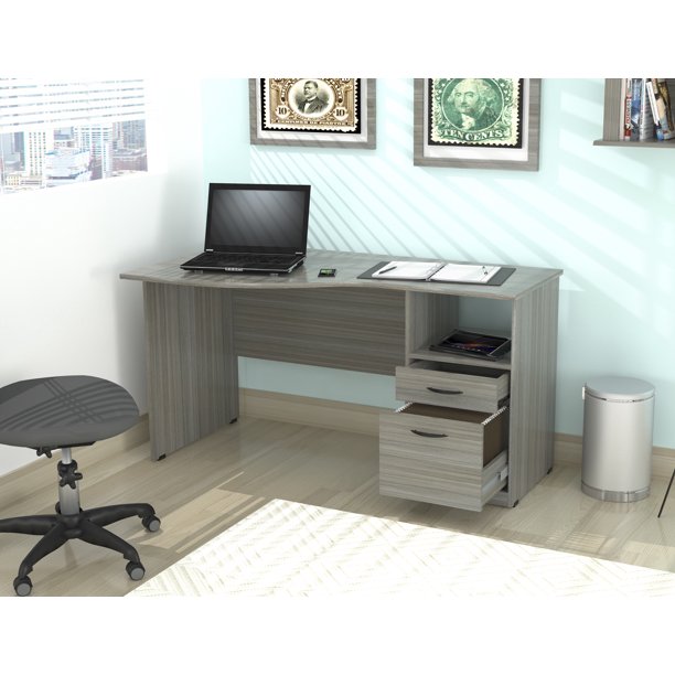 Inval CurvedTop 2Drawer Desk, Multiple Colors