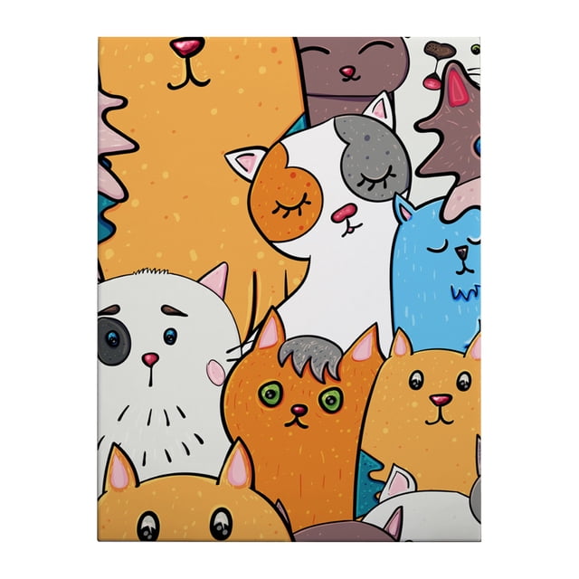 Kearding Cuadro colgante de gato de 2 piezas, dibujos animados enmarcados, pinturas en lienzo impermeables, artes y manualidades, decoración Decoración del hogar