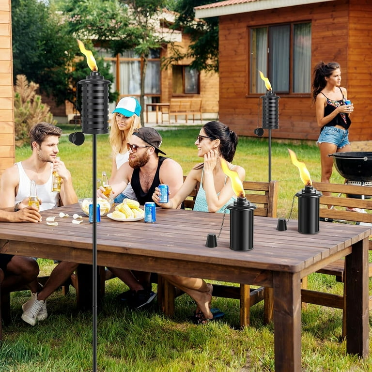 Citronella Torches For Outside 4-Pack - 60" Metal Garden Torches With 5-Prong Stake | Adjustable Height, 16oz Fuel Canister Tiki Torches For Outside Mosquito