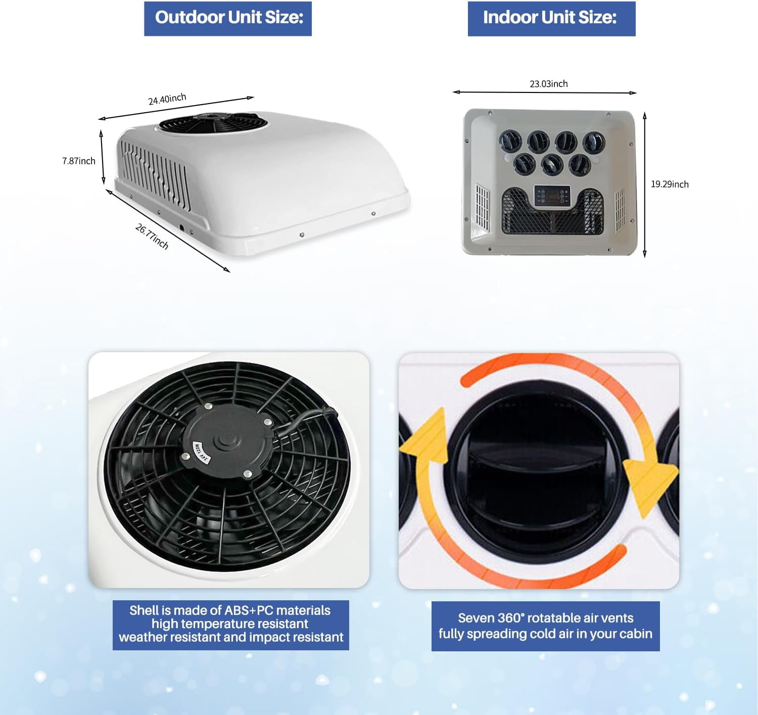 Aspligo DC 24V 8800BTU Rooftop RV Air Conditioner, Heat & Cool Scroll Compressor Parking AC Unit for Truck, Motorhome, Trailer