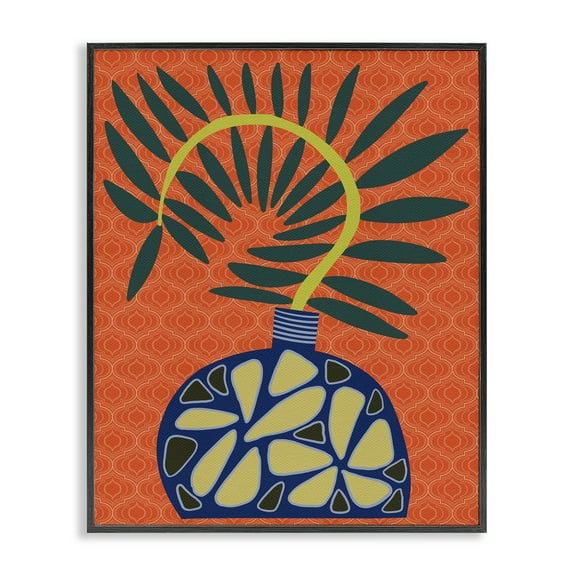 Stupell Industries Modern Vase on Orange Plants & Flowers Painting Black Framed Art Print Wall Art, 11 x 14