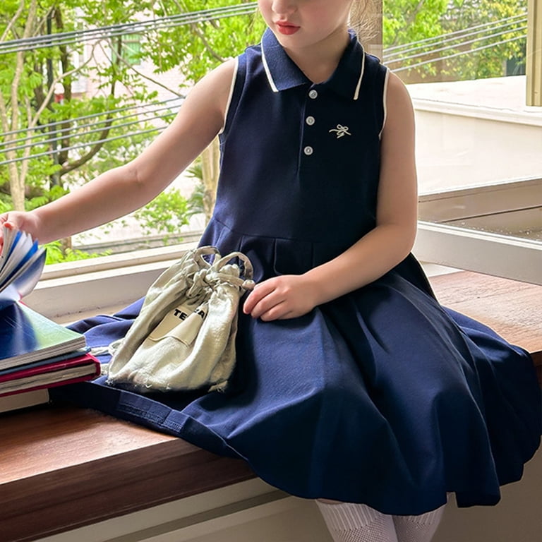 Wuxian Kids Girls Dresses Casual Sleeveless School Uniform Dresses Ruffle  Pique Polo Dress With Bow Embroidery Dress Vest Dress For Daily Wear Summer  Skirt, Navy, 13-14 Years - Walmart.com