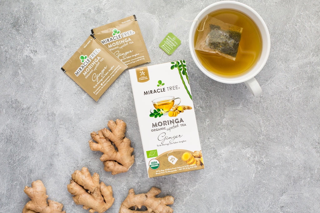 Miracle Tree Organic Moringa Ginger Tea, 25 Enveloped Tea Bags, 6 Count