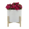 thumbnail image 3 of Sagebrook Home 12" Ceramic Chevron Planter With  Wood Stand, White, Round, Ceramic, Contemporary, 10"L X 10"W X 11"H, Chevron, 3 of 11