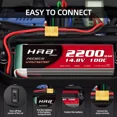 thumbnail image 3 of 2pcs HRB 4S 14.8V 2200mAh XT60 LiPo Battery for RC Car Truck Racing Boat FPV Plane, 3 of 7