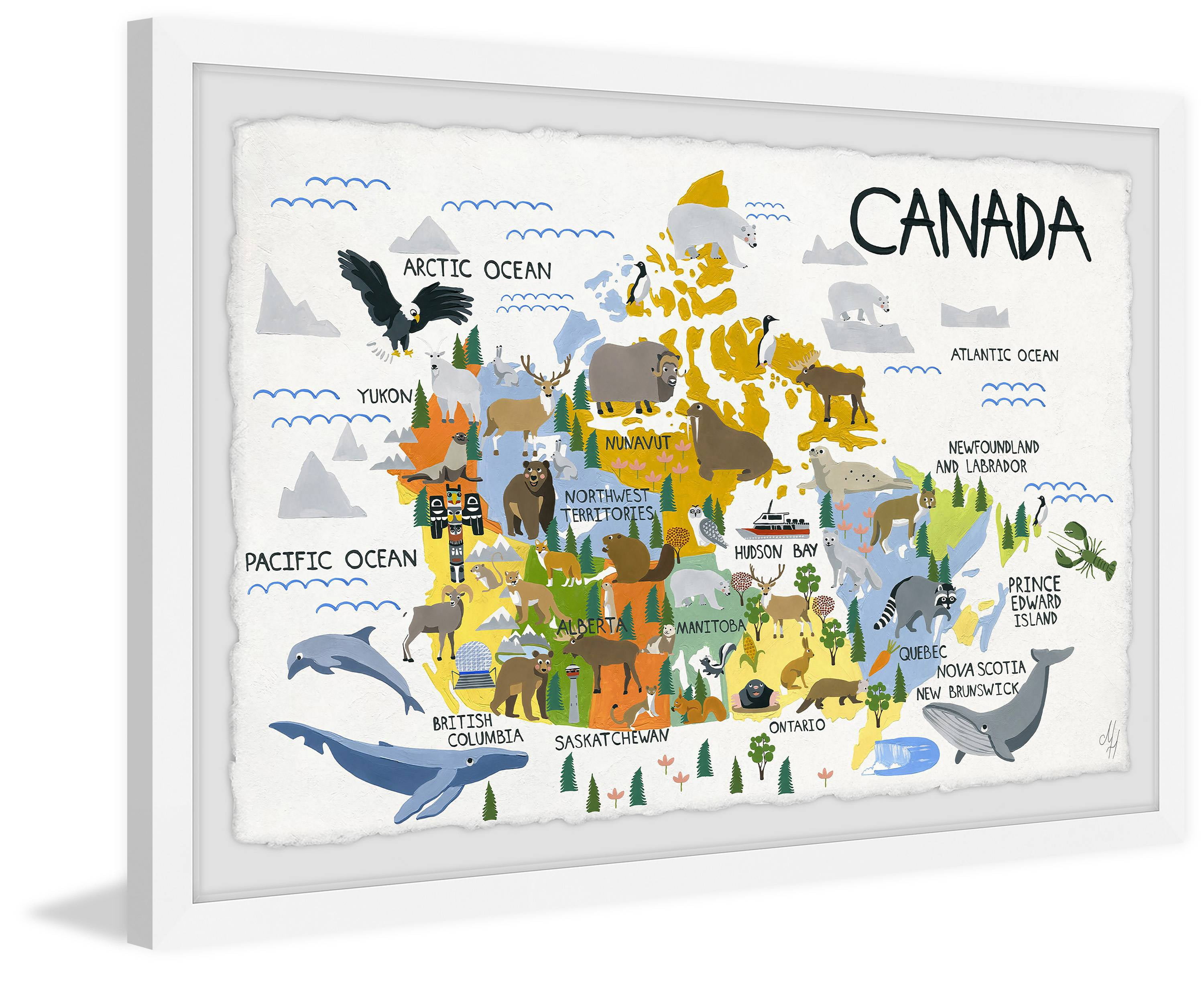 Marmont Hill Yellow Canadian Map Framed Wall Art