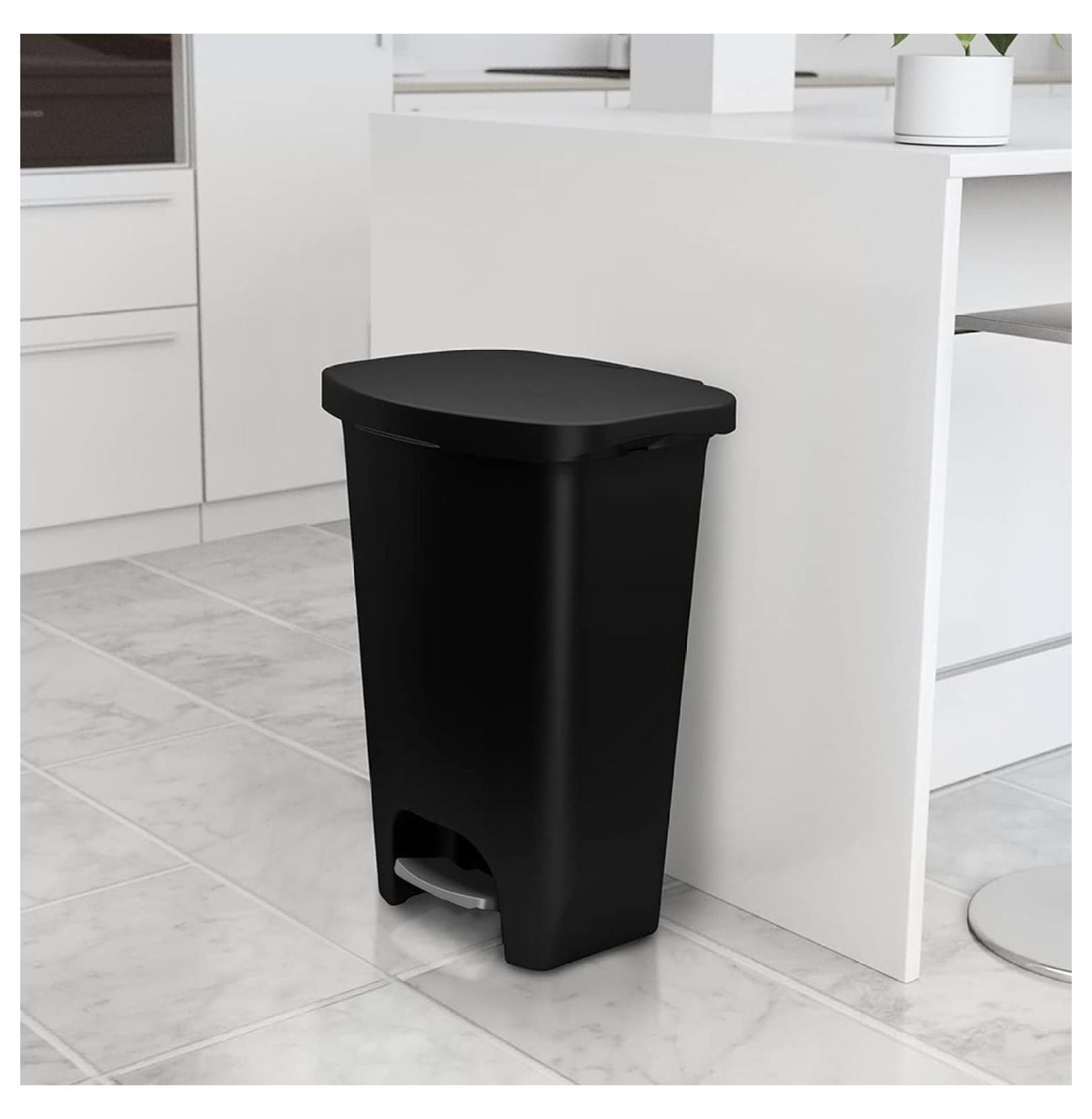 3 Pack 13 Gal Trash Can | Plastic Kitchen Waste Bin with Odor Protection of Lid | Hands Free with Step On Foot Pedal and Garbage Bag Rings, Black