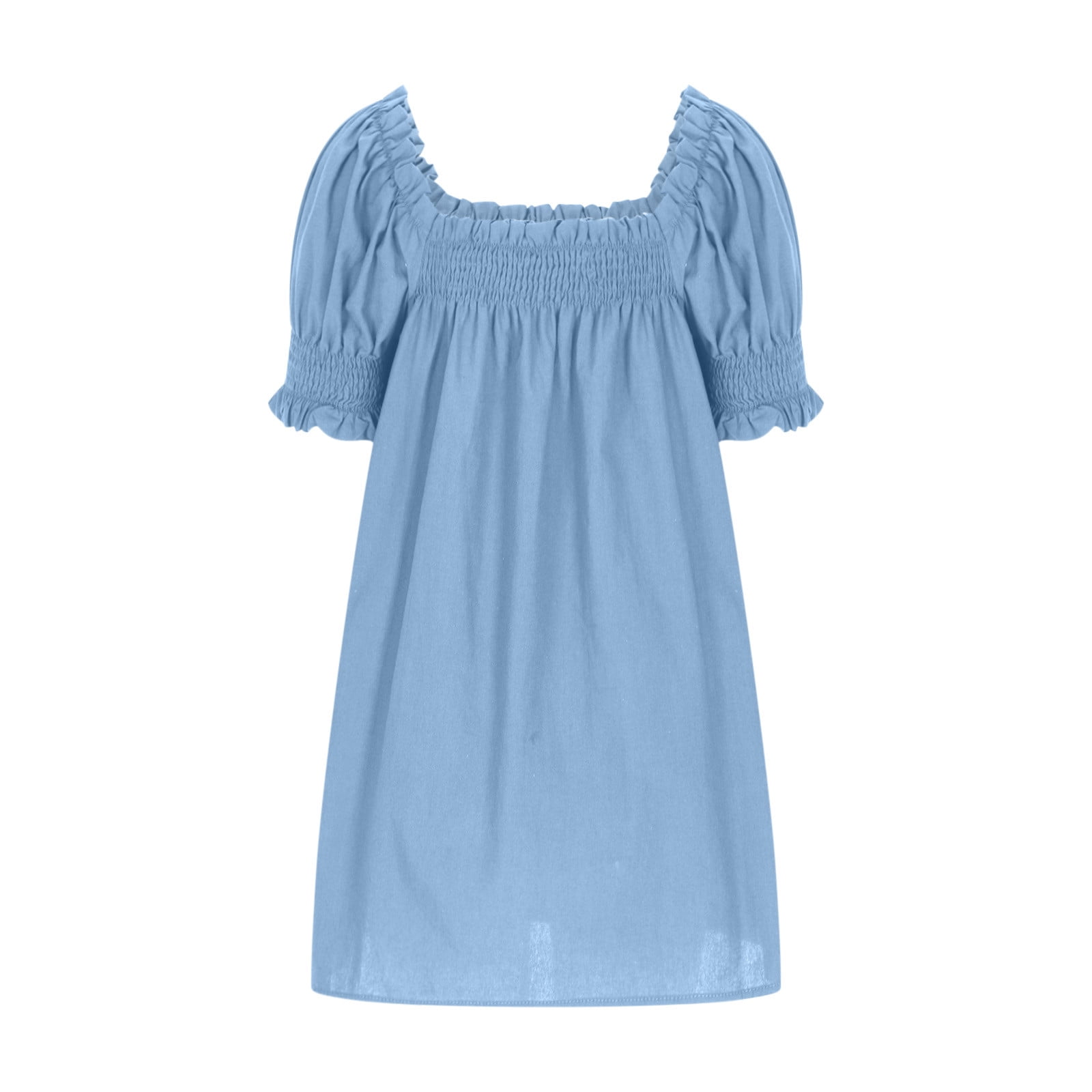 Women's 2024 Summer Boho Dress - Square Neck Smocked Bell Long Sleeve A-Line Swing Mini Babydoll Dress