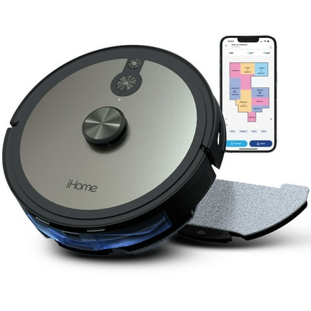 iHome AutoVac Nova S2 Robot Vacuum and Mop with LIDAR Mapping  Customized Cleaning  150 Min Runtime  2700pa Suction  App + Remote Control  New