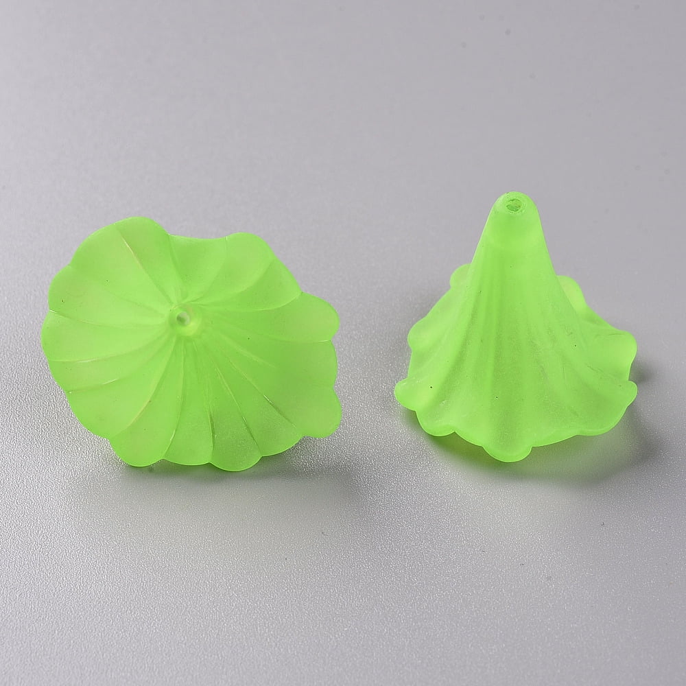 Transparent Acrylic Beads Calla Lily Frosted Lawn Green 40.5x33x35mm Hole: 1.8mm about 135pcs/500g