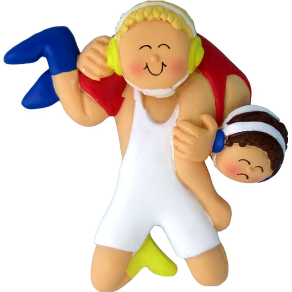 Wrestling Male Blonde Personalized  Christmas Ornament DO-IT-YOURSELF