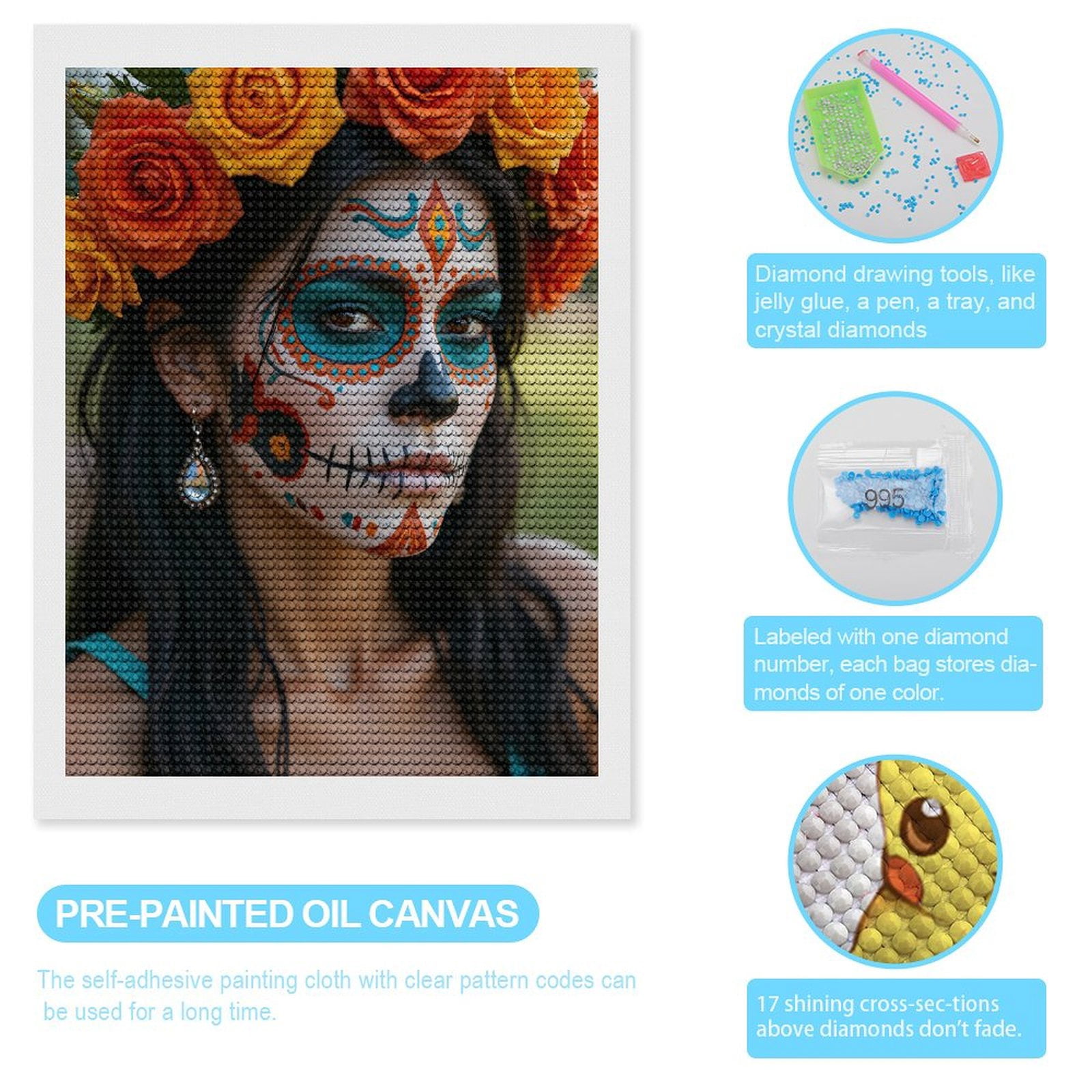 Diamond Art Kits for Adults, Colorful Face Art Rose Crown 5D Diamond Painting Kits for Adults Beginners, DIY Full Drill Diamond Painting, Gem Art and Crafts 12x16