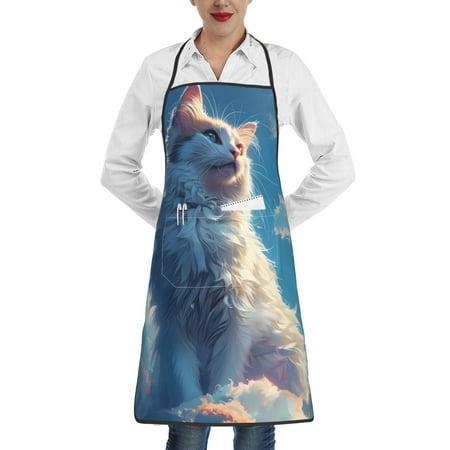 

Lukts Clear Sky Blue Cat Pattern Kitchen Apron Waterdrop Resistant Apron with adjustable Aprons for Women and Men with Pockets Cooking Apron