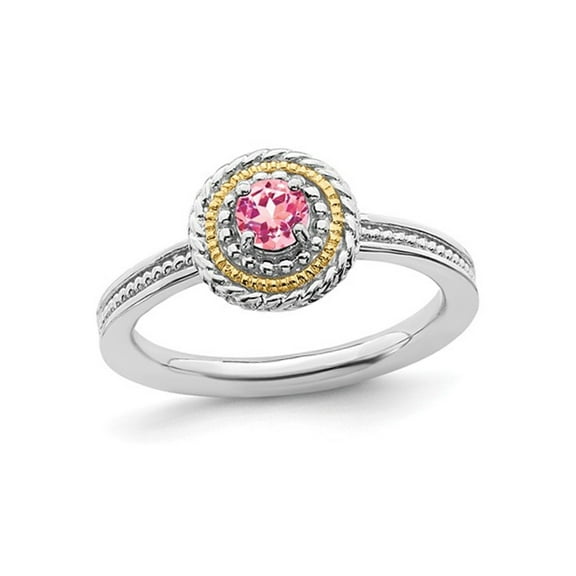 1/4 Carat (Ctw) Pink Tourmaline Ring in Sterling Silver with 14K Accents