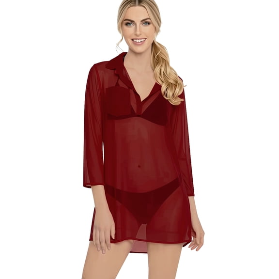 HAPPY BAY Women's Beachwear Swimsuit Coverups Summer Swim Beach Cover ups for Swimwear Women Bikini Dress Tops Cover up M Maroon, Solid
