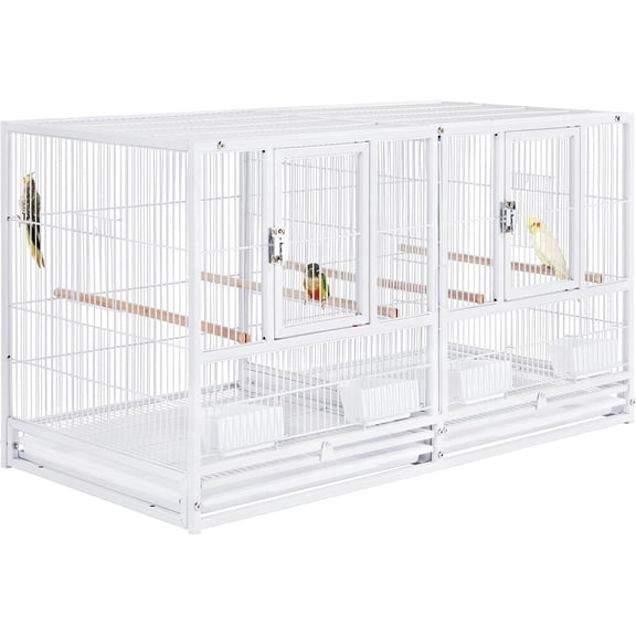 Single Strudy Wrought Iron Stackable Center Divider Breeder Birds Parrots Rolling Breeding Cage With Side Nesting Box Doors