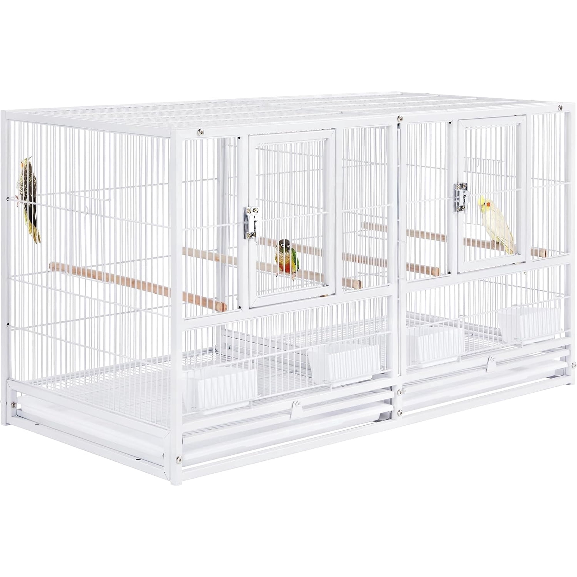 Single Strudy Wrought Iron Stackable Center Divider Breeder Birds Parrots Rolling Breeding Cage With Side Nesting Box Doors