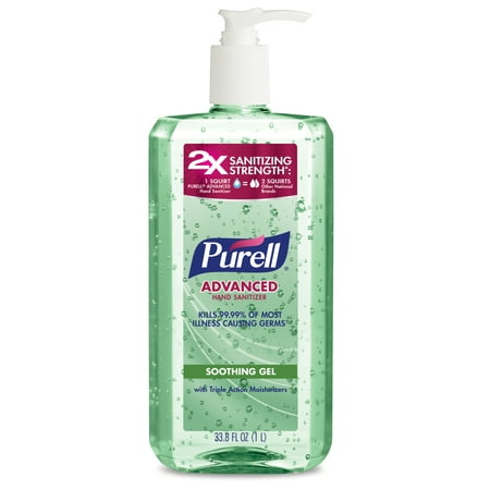 (Pack of 2) PURELL Advanced Hand Sanitizer Soothing Gel with Aloe and Vitamin E, 1 L Pump Bottle