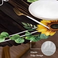 thumbnail image 3 of Yellow Sunflowers Round Tablecloth, Fitted Table Cover with Elastic for 36"-44" Round Tables, Botanical Eucalyptus Leaf Wooden Grain Table Cloth Outdoor Indoor Dinning Party Waterproof Tablecloths, 3 of 7