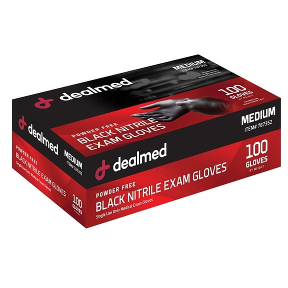 Dealmed Nitrile Exam Gloves, Black – 100 Count Disposable, Non-Irritating, Latex Free, Multi-Purpose for First Aid and Medical Facilities (Medium, Pack of 1)