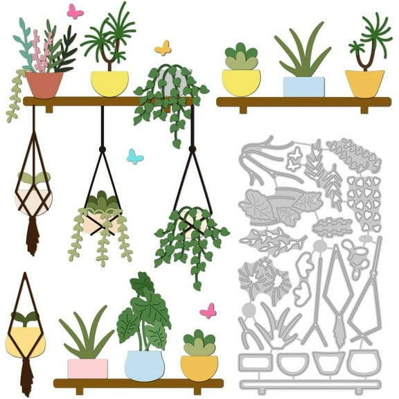 Plant Pot Carbon Steel Cutting Dies Stencils for DIY Scrapbooking Photo Album Decorative Embossing Paper Card Mixed Shapes 90x162x0.8mm