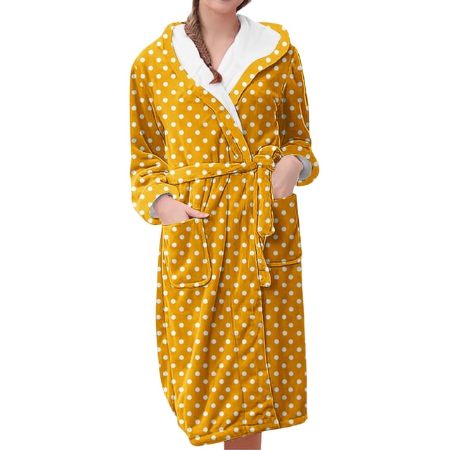 Women's Fleece Plush Robe Long Warm Plush Bathrobe Loungewear Jacket Printed Comfort Robe