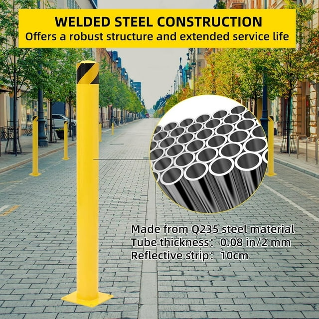 EDTara 42"x4.5" Yellow Steel Safety Bollards, 2-Pack with 8 Anchor Bolts for Parking Pole or Traffic Control