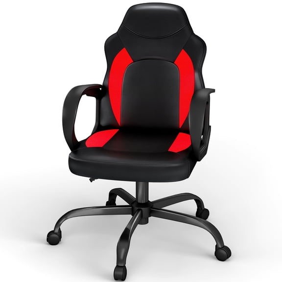 YERAIRR Adult and Teen Color Block PU Leather PC Gaming Chair, Red