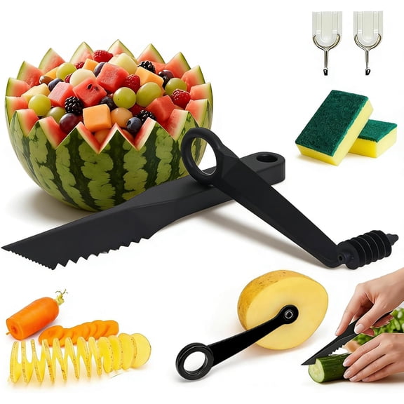 Spiral Cutter for Potatoes, Hand Slicer and V-Knife Set, Manual Fruit and Vegetable Carving Tool for Creative Food Decoration