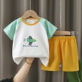 thumbnail image 2 of Gibobby Toddler Boys Toddler Baby Boy Summer Outfits Short Sleeve Embroidered T Shirt Tees + Striped Plaid Shorts Infant Clothes Set(5-6 Years,Light Green), 2 of 3