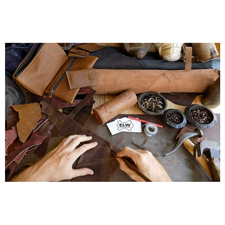 European Leather Work 9-10 oz. 3.6-4mm Oil-Tanned Leather Scraps Size: 2 LB  - Bourbon BrownCowhide Full Grain Leather for Tooling, Accessories