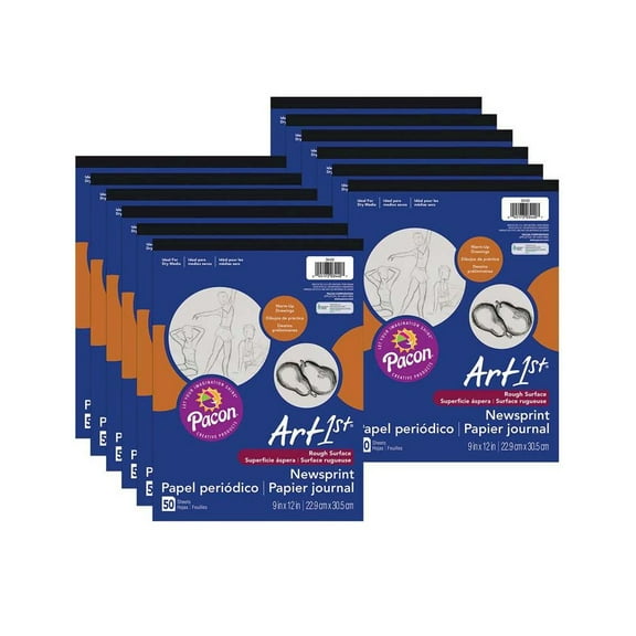 UCreate Newsprint Pad, White, 9" x 12", 50 Sheets, Pack of 12