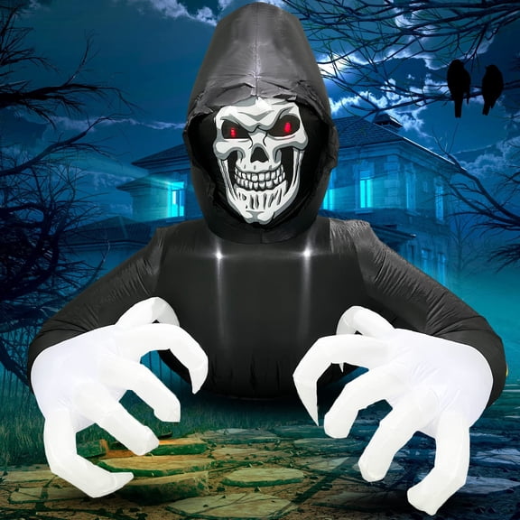 Grim Reaper inflable Buheco, 183 cm, para decoración de Halloween, LED