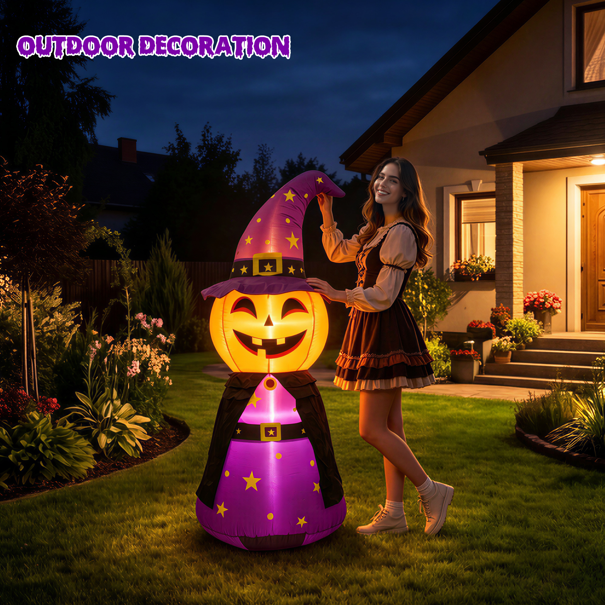 Magotan 5 Ft Halloween Inflatable Pumpkin Witch Decoration photo 2