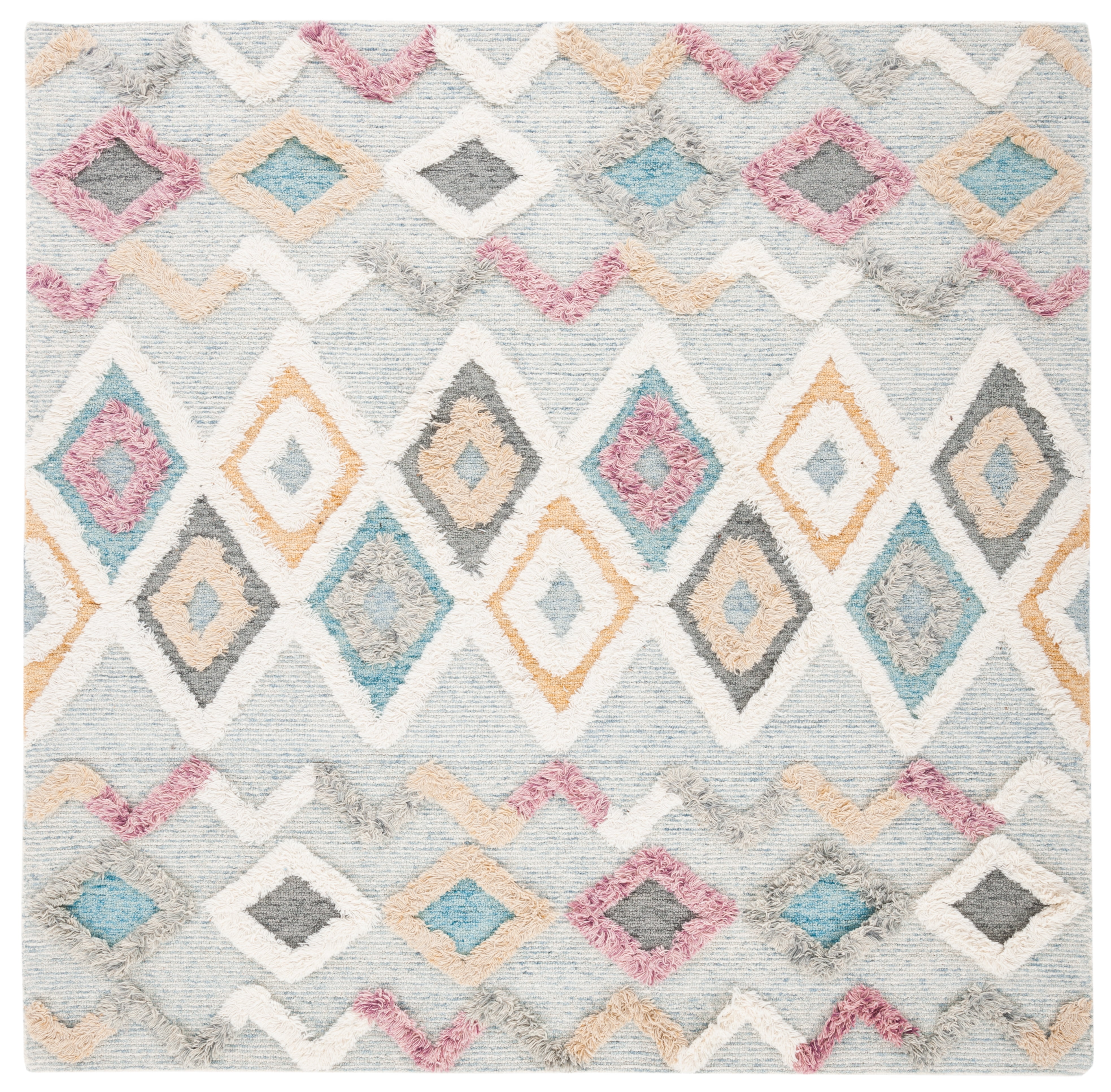 Safavieh Kenya June Diamond Wool Area Rug, Gray/Ivory, 7' x 7' Square