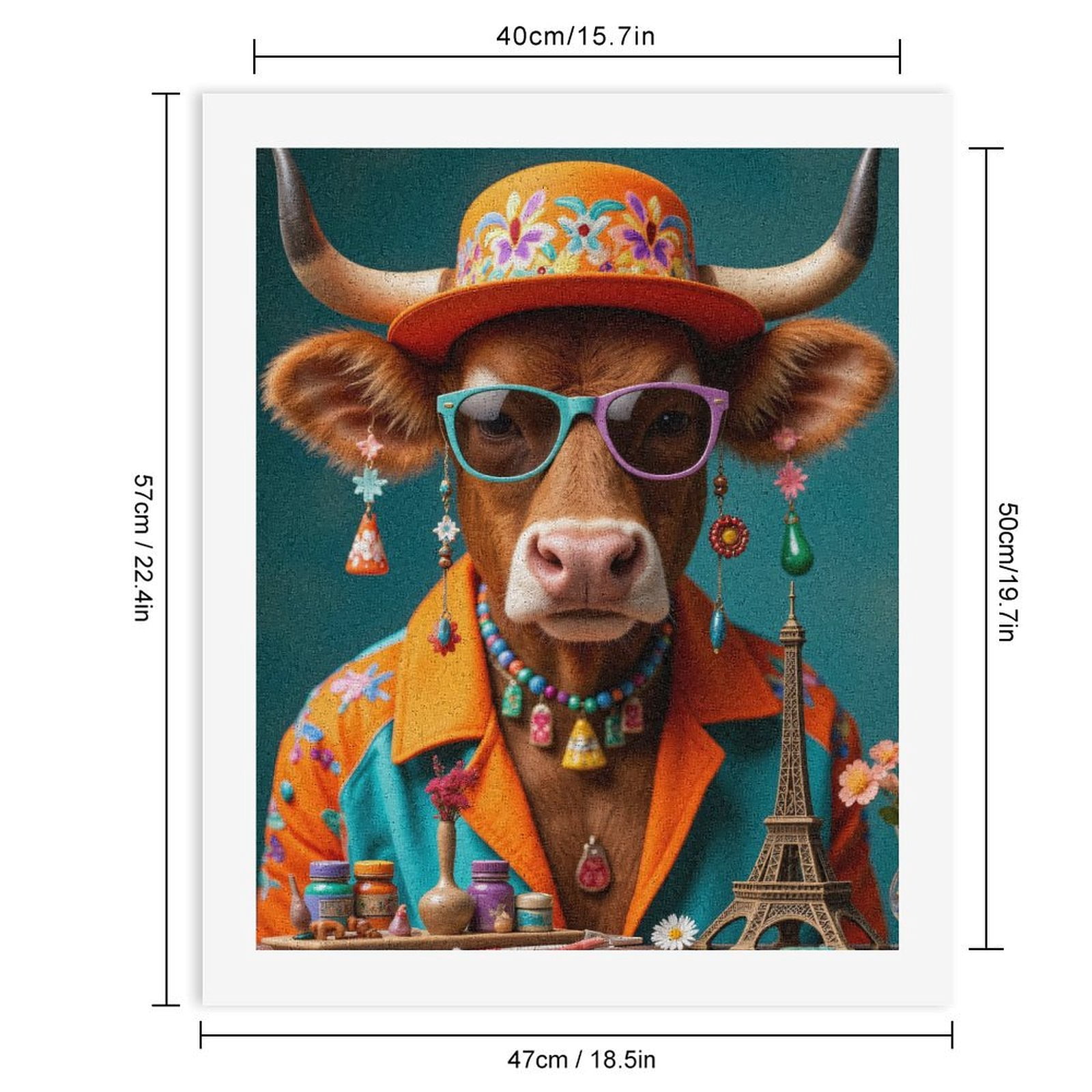 Paint By Numbers Kit for Adults Beginner - Colorful Cow Fashion Art Playful DIY Canvas Painting Kits for Adults, Frameless Paint By Number for Adults for Home Wall Decor 16x20 Inch