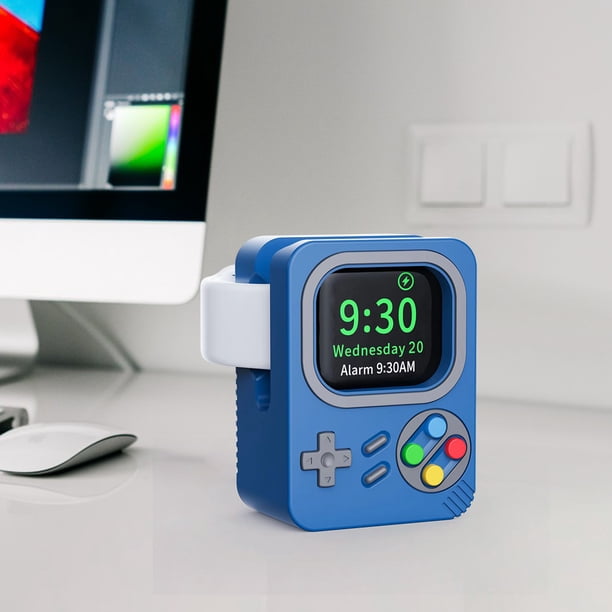 Soporte Del Cargador Soporte de cargador de consola de juegos 3D de silicona para Apple Watch Series 8 7 (Azul) Likrtyny Para estrenar