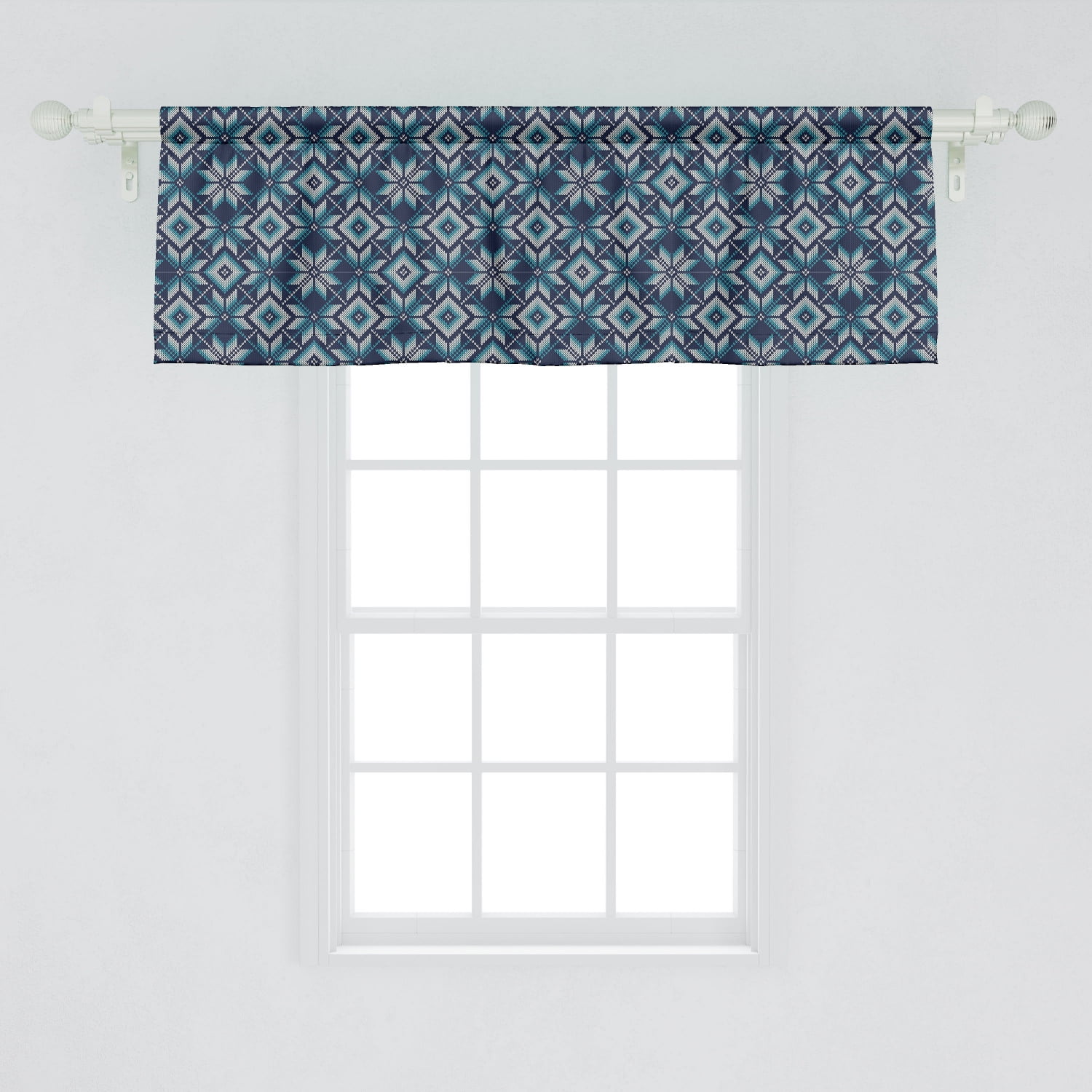 Ambesonne Blue and White Window Valance, Winter Holiday Fair Isle