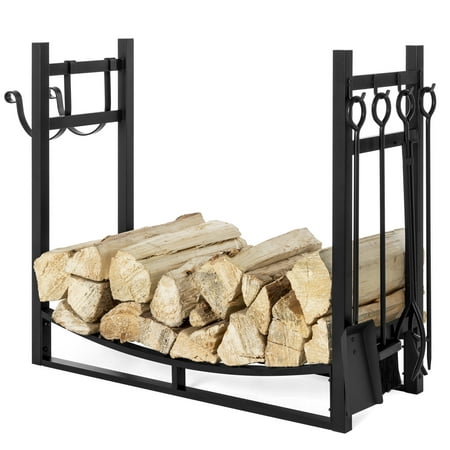 Best Choice Products 43.5in Steel Firewood Log Storage Rack Accessory and Tools for Indoor/Outdoor Fire Pit, Fireplace w/ Removable Kindling Holder, Shovel, Poker, Grabber, (Best Stores To Go To On Black Friday)