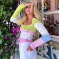 thumbnail image 1 of WREESH Women's Printed Patchwork Square Collar Sleeve Style Loose Sweaters Ladies Tops, 1 of 6