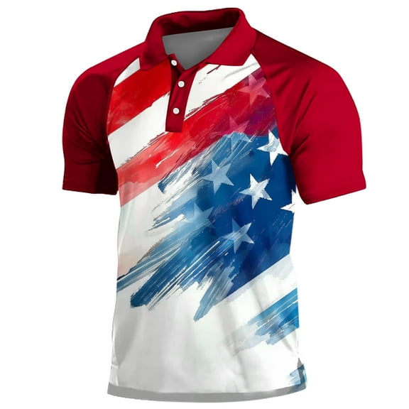 ibuvkizy Men's 4Th Of July USA Shirts Shirt Short Sleeve American Flag T-Shirt Men Casual Independence Day Printed Turn Down Collar Buttons Side Split Tops Summer Patriotic Graphic Tees
