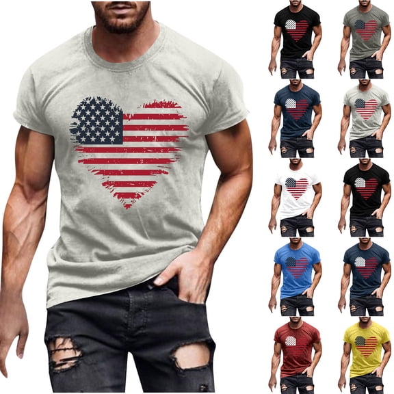 UVEASISHA Independence Day T Shirts for Men Short Sleeve Novelty Graphic Tees 4th of July Patriotic Tee Tops Black L