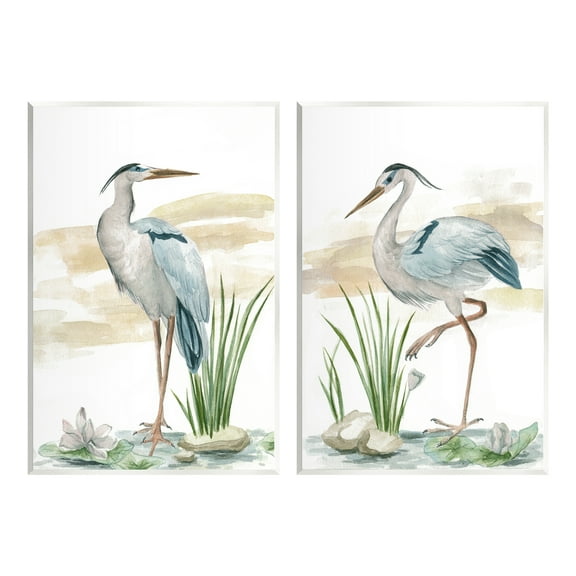 Stupell Industries Herons on Marsh Shore Animals & Insects Painting Unframed Art Print Wall Art, 10 x 15, Set of 2