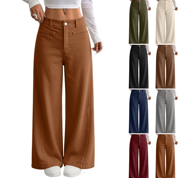 WULMLEO Women's Sweatpants Corduroy Fall Winter Wide Leg Elastic Waist Bottoms Trendy Athletic Trousers Loose Fit Comfort Pant with Pockets Ginger 2XL