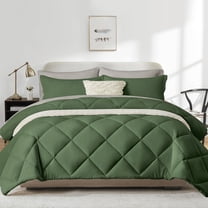 Flymme 7 Pieces Full Size Bed in a Bag Green Comforter Set with Sheets Modern Quilted Diamond Bedding Sets Complete Full Bed Sets for Bedroom Decor