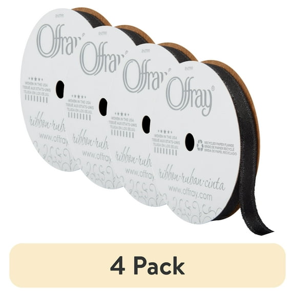 (4 pack) Offray Ribbon, Black 3/8 inch Metallic Ribbon for Wedding, Crafts, and Gifting, 9 feet , 1 Each
