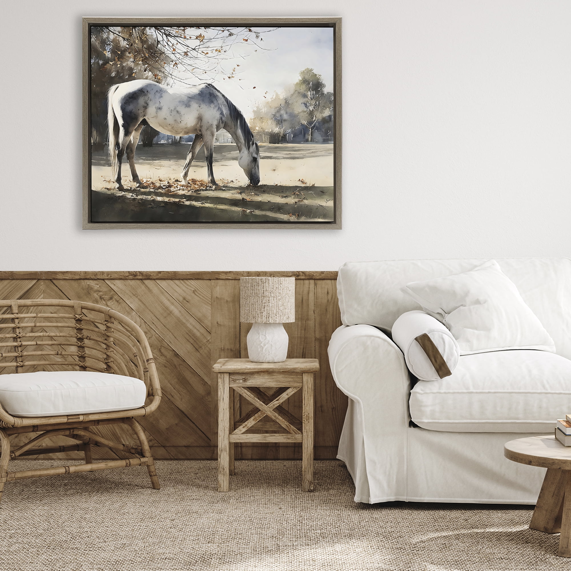 Stupell Industries Grey & White Mare Grazing Brown Framed Floater Canvas Wall Art, design by Franklyn Gregory