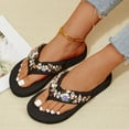 thumbnail image 5 of Domuza Flower Rhinestone Wedge Flip flops For Womens Trendy Summer Boho High Heel Platform Non slip Beach Thong Sandals Crystal Jeweled Sandal Shoes Black 7（EU-38）, 5 of 7